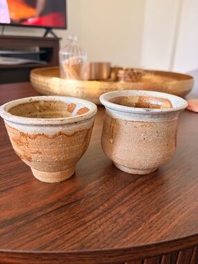 Handcrafted Rustic Ceramic Pots in Natural Tan and Cream